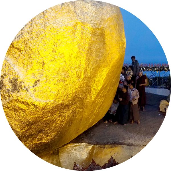 Faithful who stick gold on the rock, Golden Rock • Myanmar